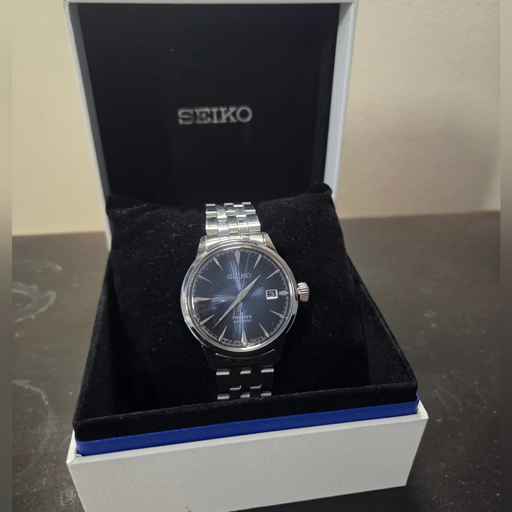 Seiko Presage Men's Watch Blue Dial Brown Leather